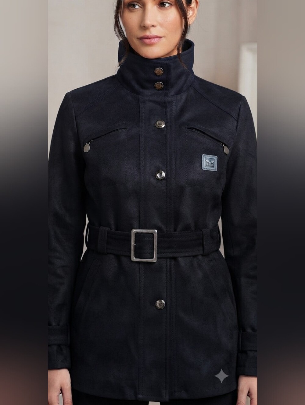 Reportage R.E.A. Dark Navy Blue Suede Belted Trench Coat